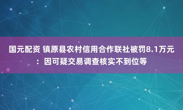 国元配资 镇原县农村信用合作联社被罚8.1万元：因可疑交易调查核实不到位等
