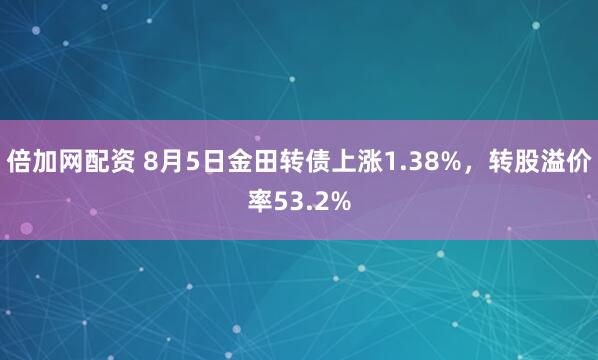 倍加网配资 8月5日金田转债上涨1.38%，转股溢价率53.2%